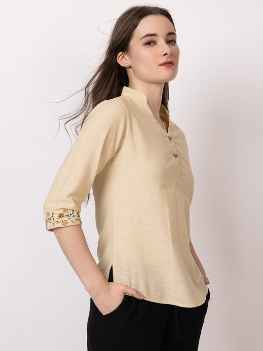 701 Women's Linen Smart Kurti Shirt Top I Quarter Sleeves
