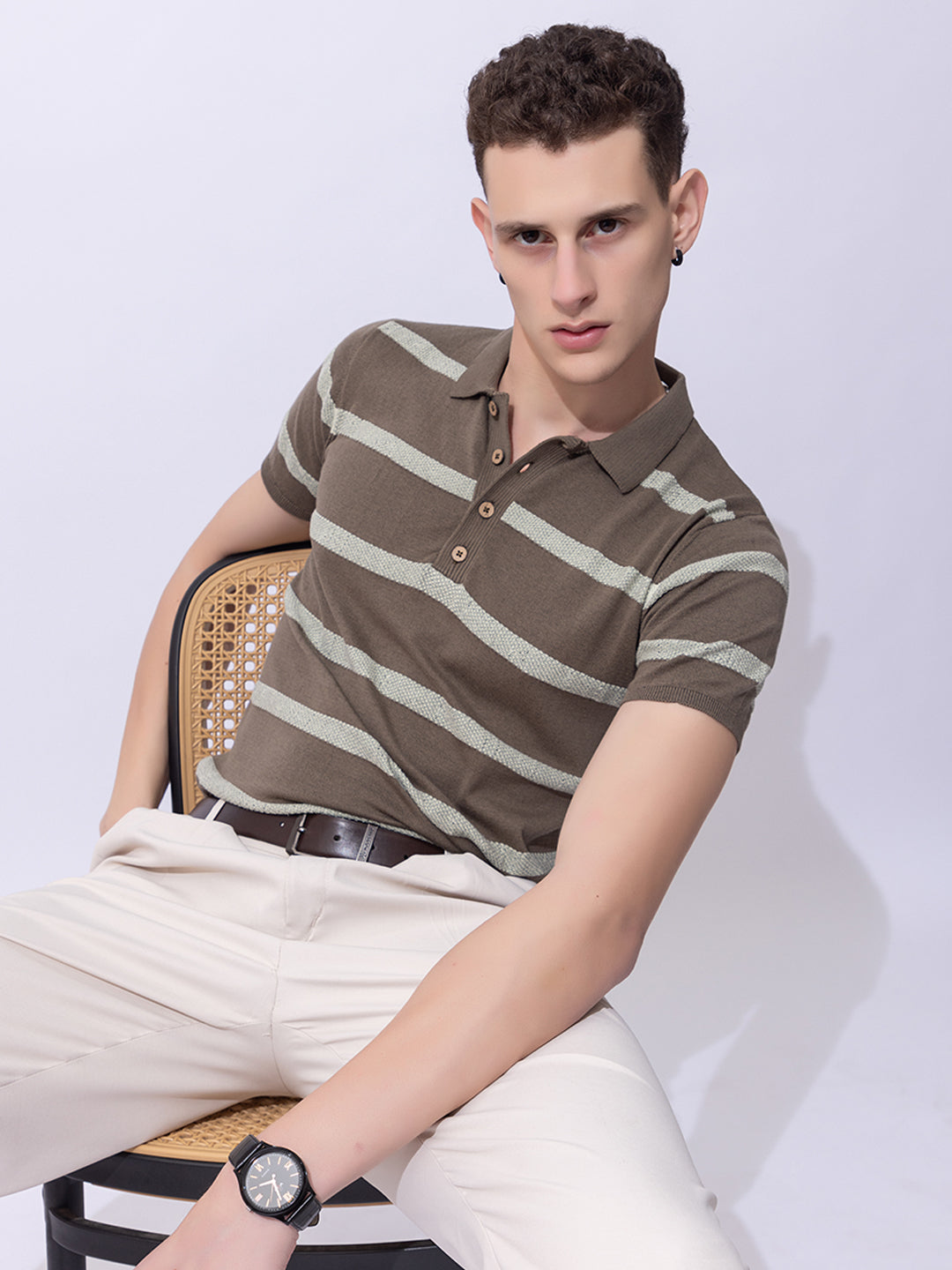 619 Intarsia Knit Polo I Olive