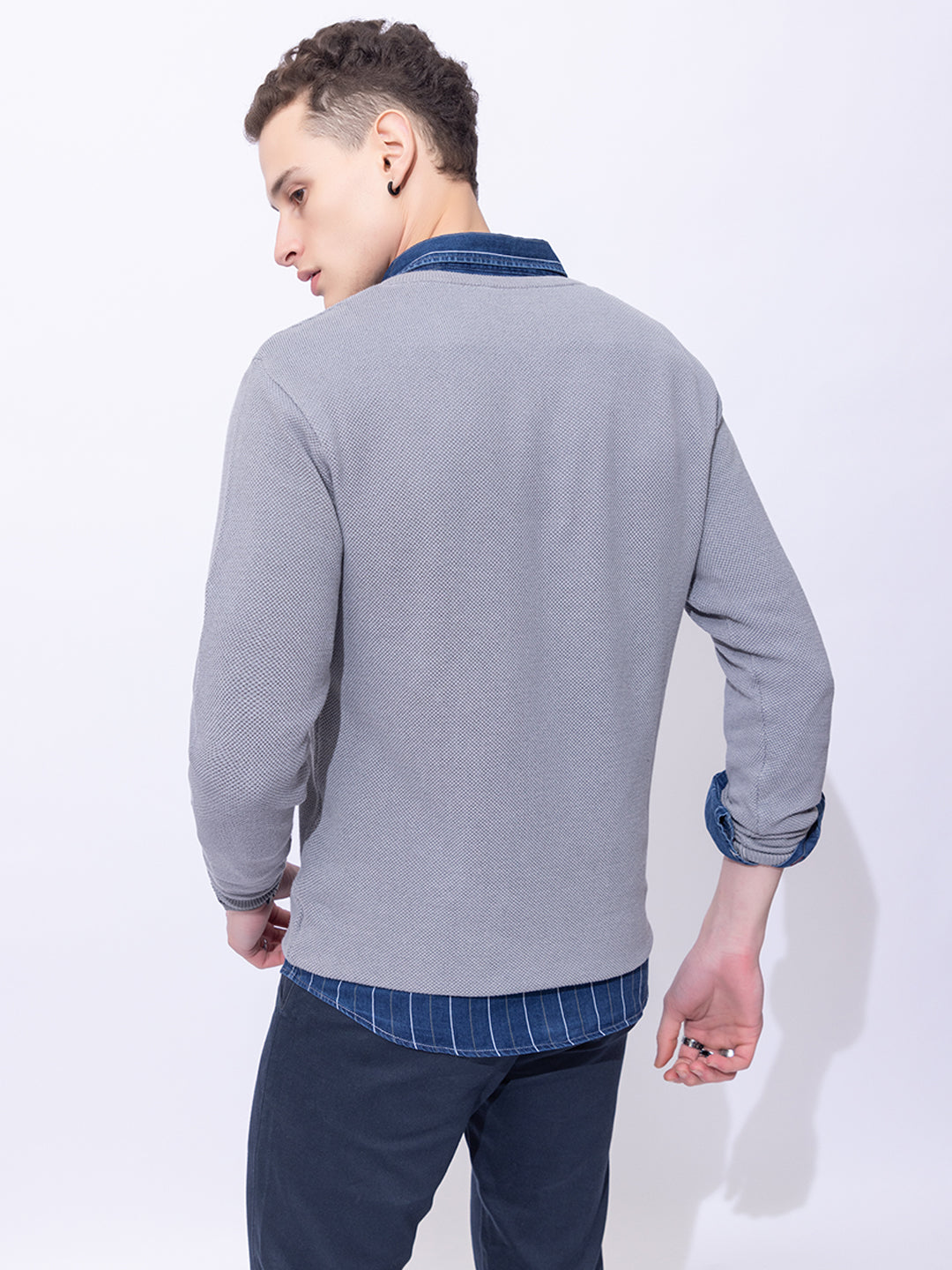 565 Textured Knit Pullover I Steel Grey