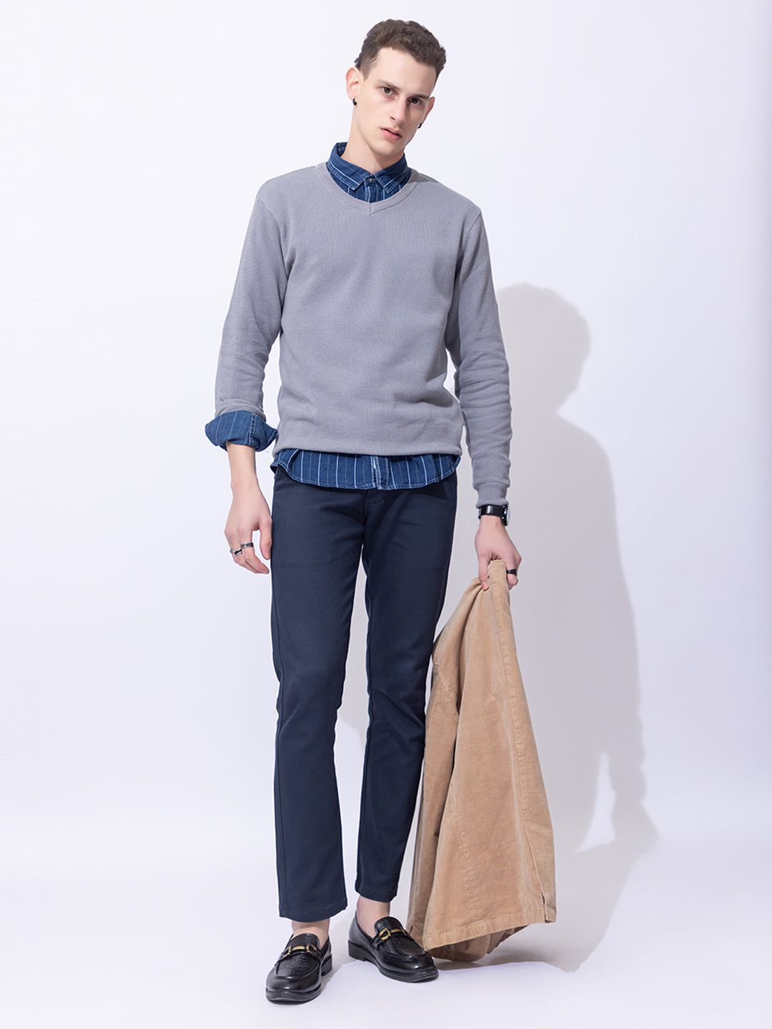 565 Textured Knit Pullover I Steel Grey