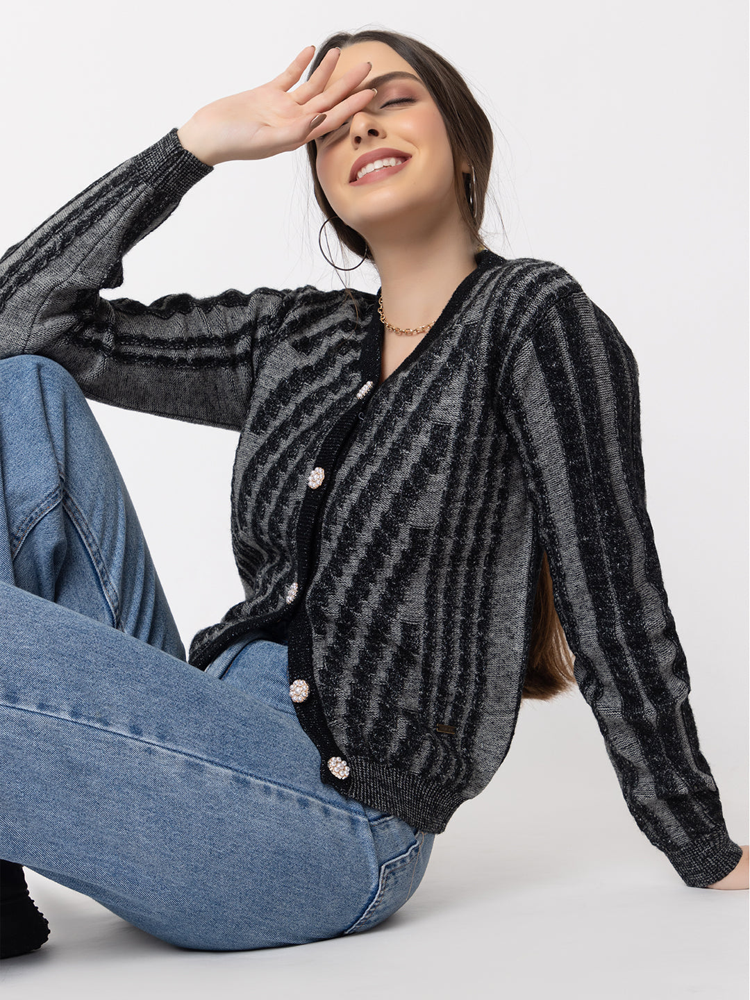 329 Chunky 2-tone Cardigan I Black