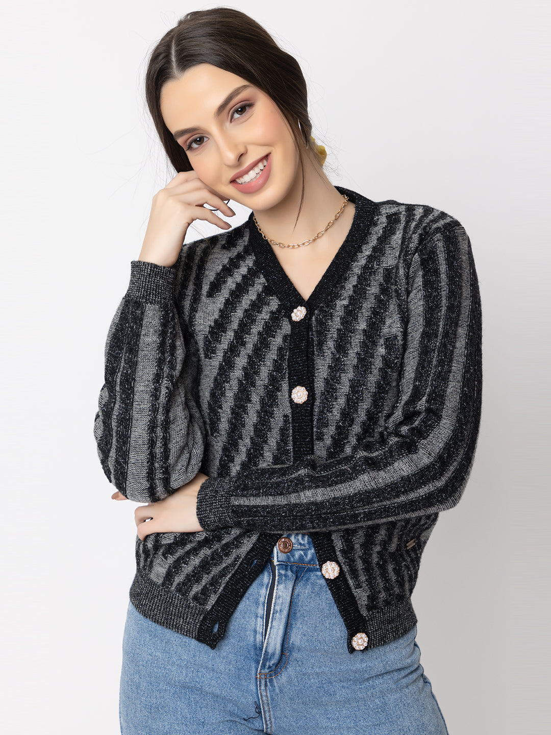 329 Chunky 2-tone Cardigan I Black