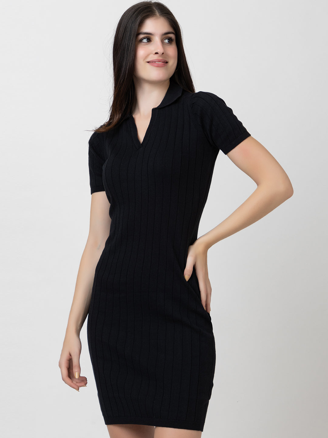 412 Rib Knit Dress I Pure Cotton I Black