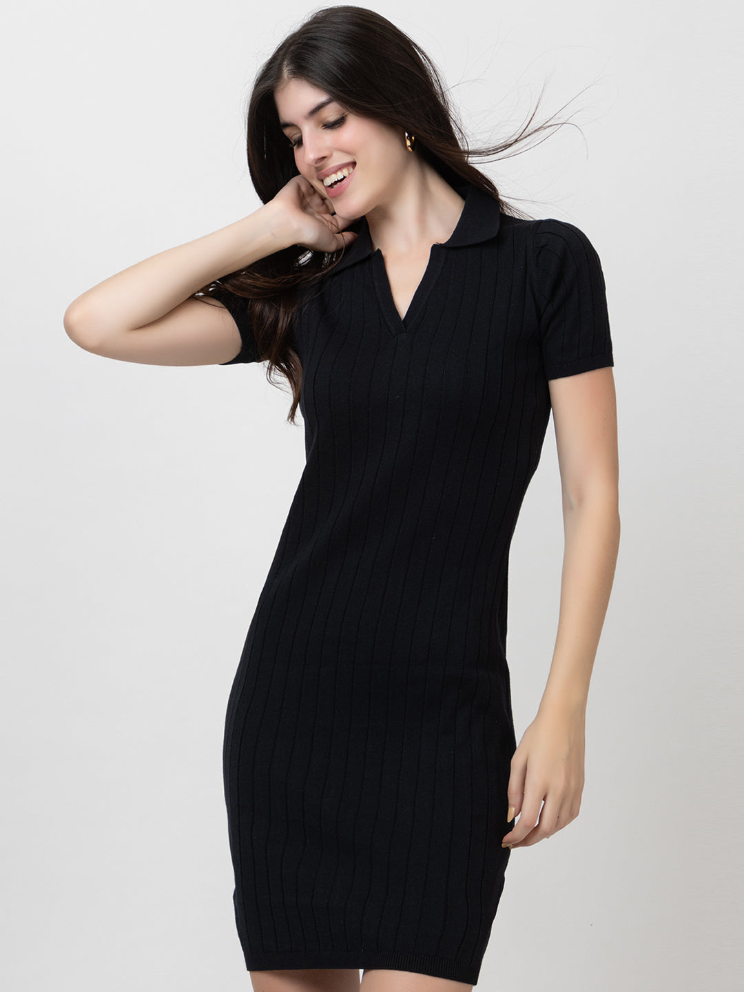 412 Rib Knit Dress I Pure Cotton I Black