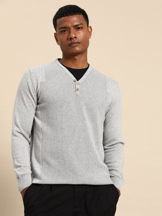 232 Textured Pullover I Mock Neck I Grey