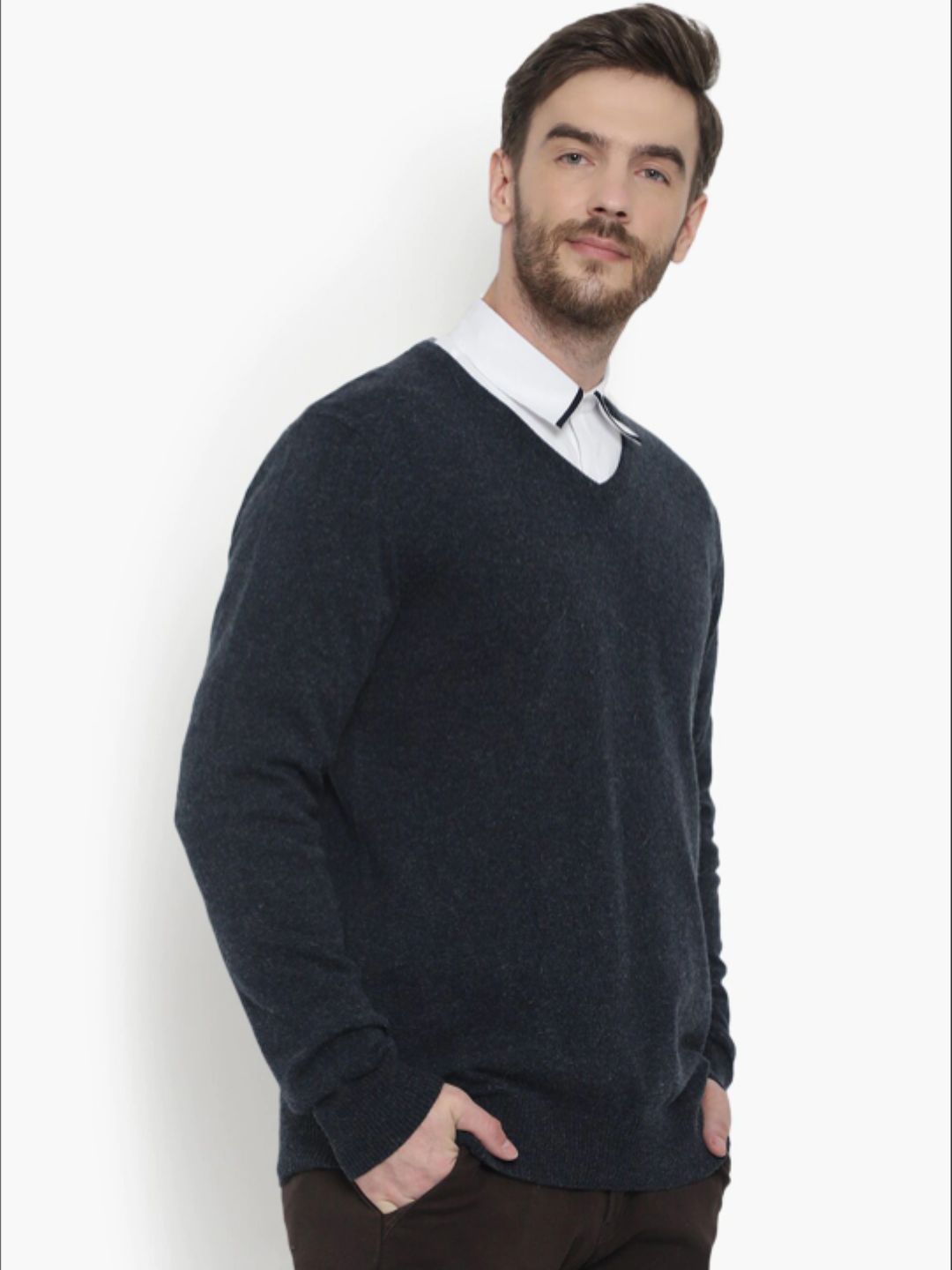 215 Solid Pullover I Wool I Woolmark Certified I BlueMelange