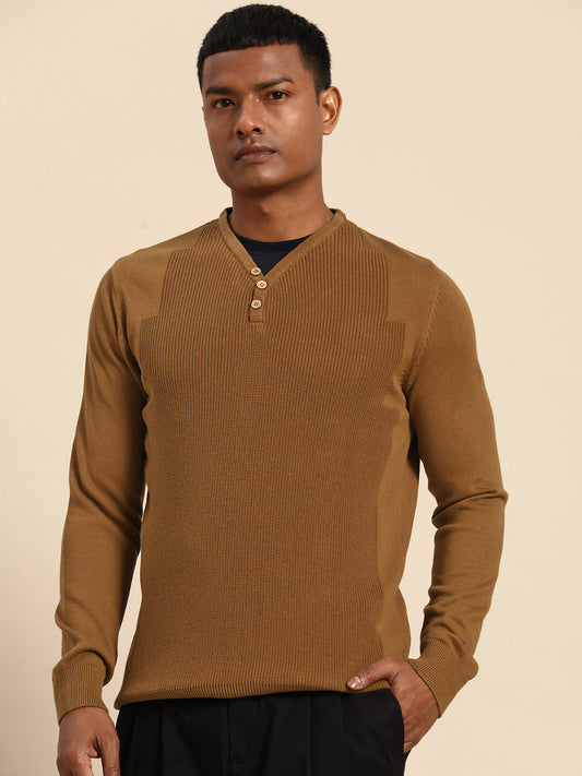 232 Textured Pullover I Mock Neck I Chocolate Brown