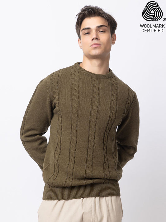 241 Chunky Cable Pullover I Wool I Woolmark Certified I Olive