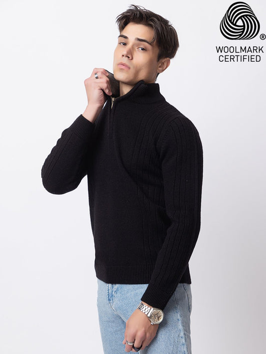 242 Chunky Cable Half Zip Pullover I Wool I Woolmark Certified I Black