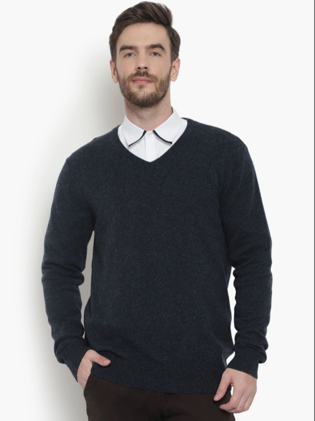 215 Solid Pullover I Wool I Woolmark Certified I BlueMelange