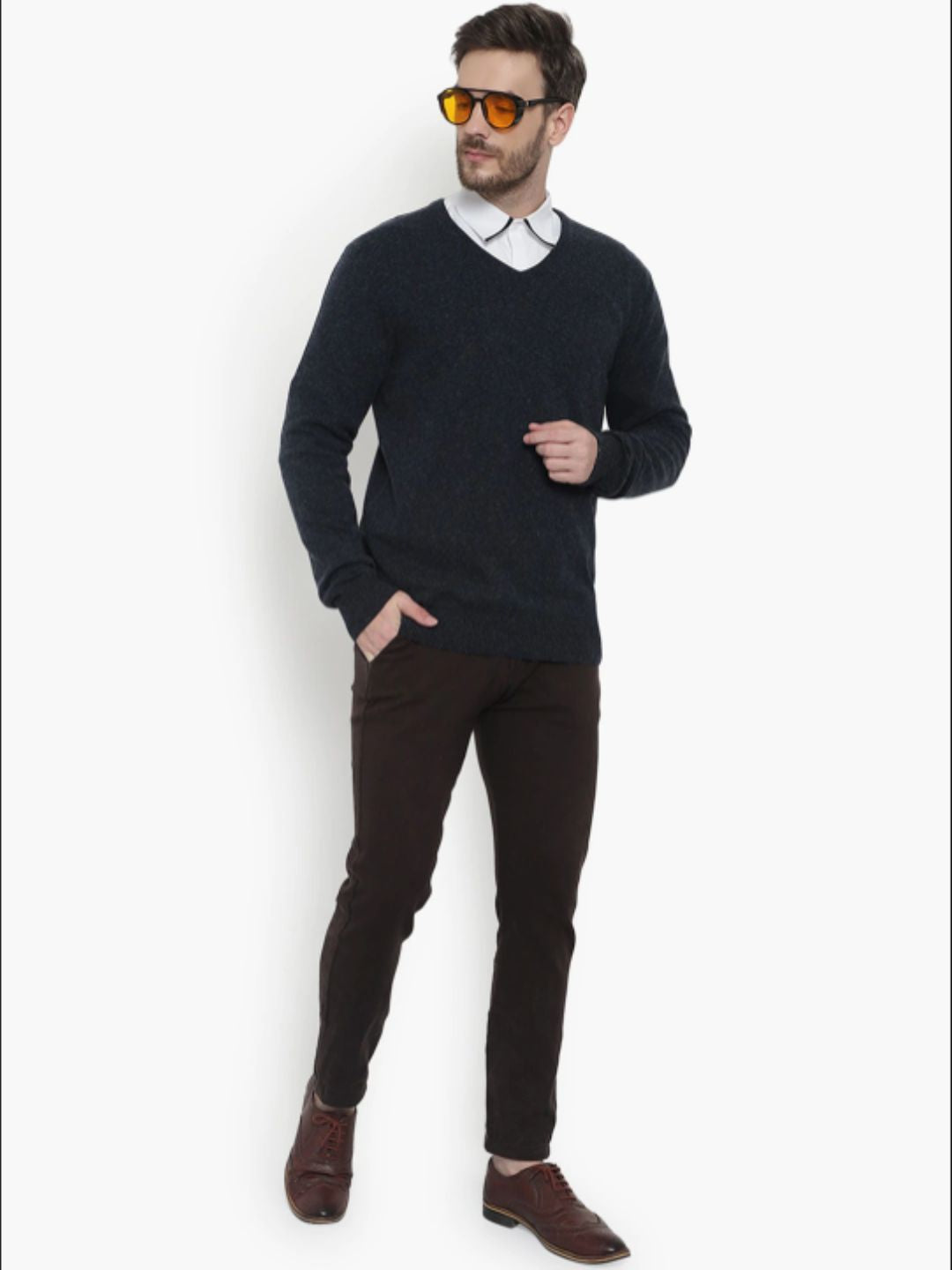 215 Solid Pullover I Wool I Woolmark Certified I BlueMelange