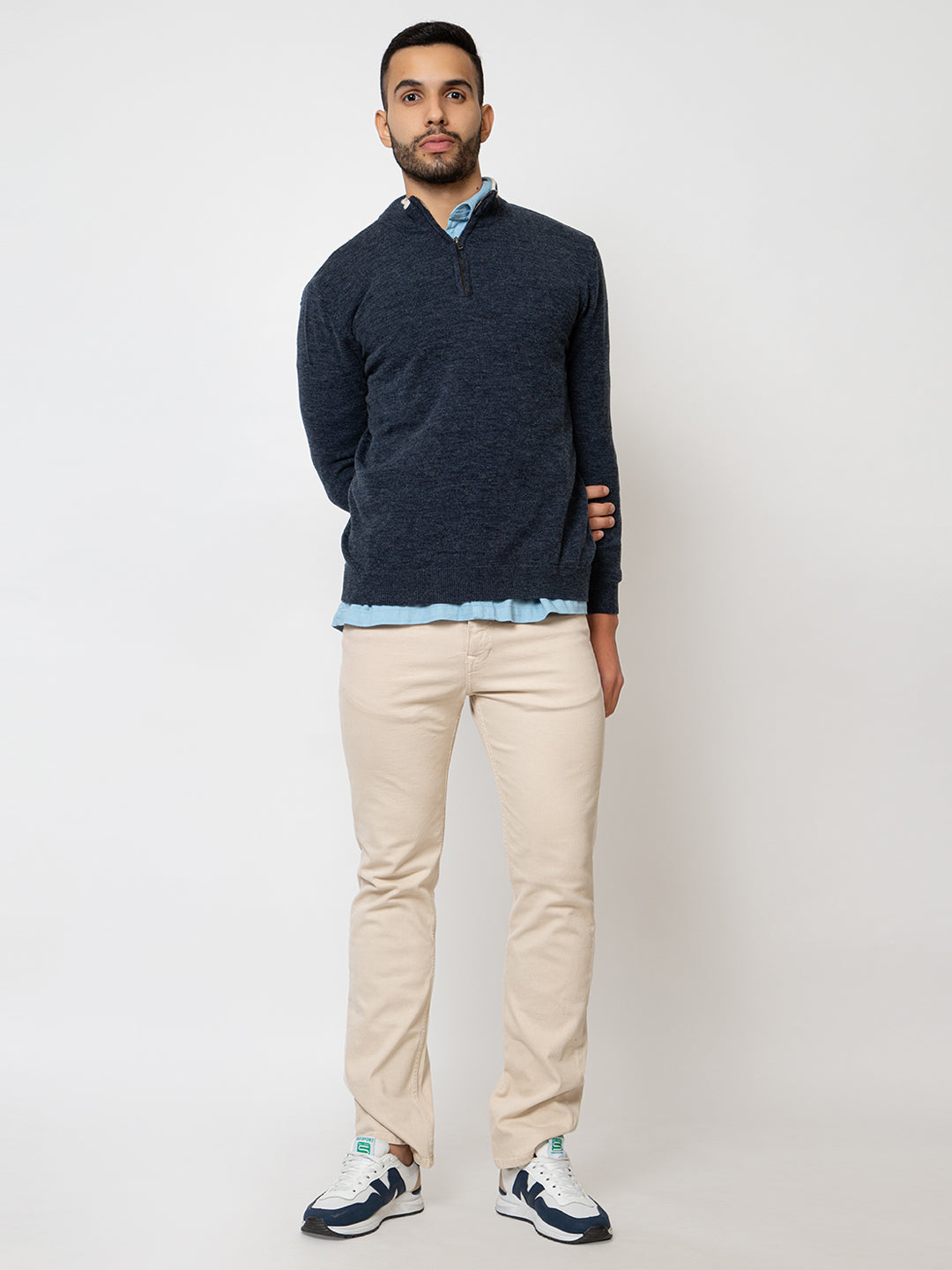 223 Half Zip Pullover I Woolmark Certified I Blue Melange